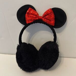 Minnie Mouse ear muffs with red sequin bow